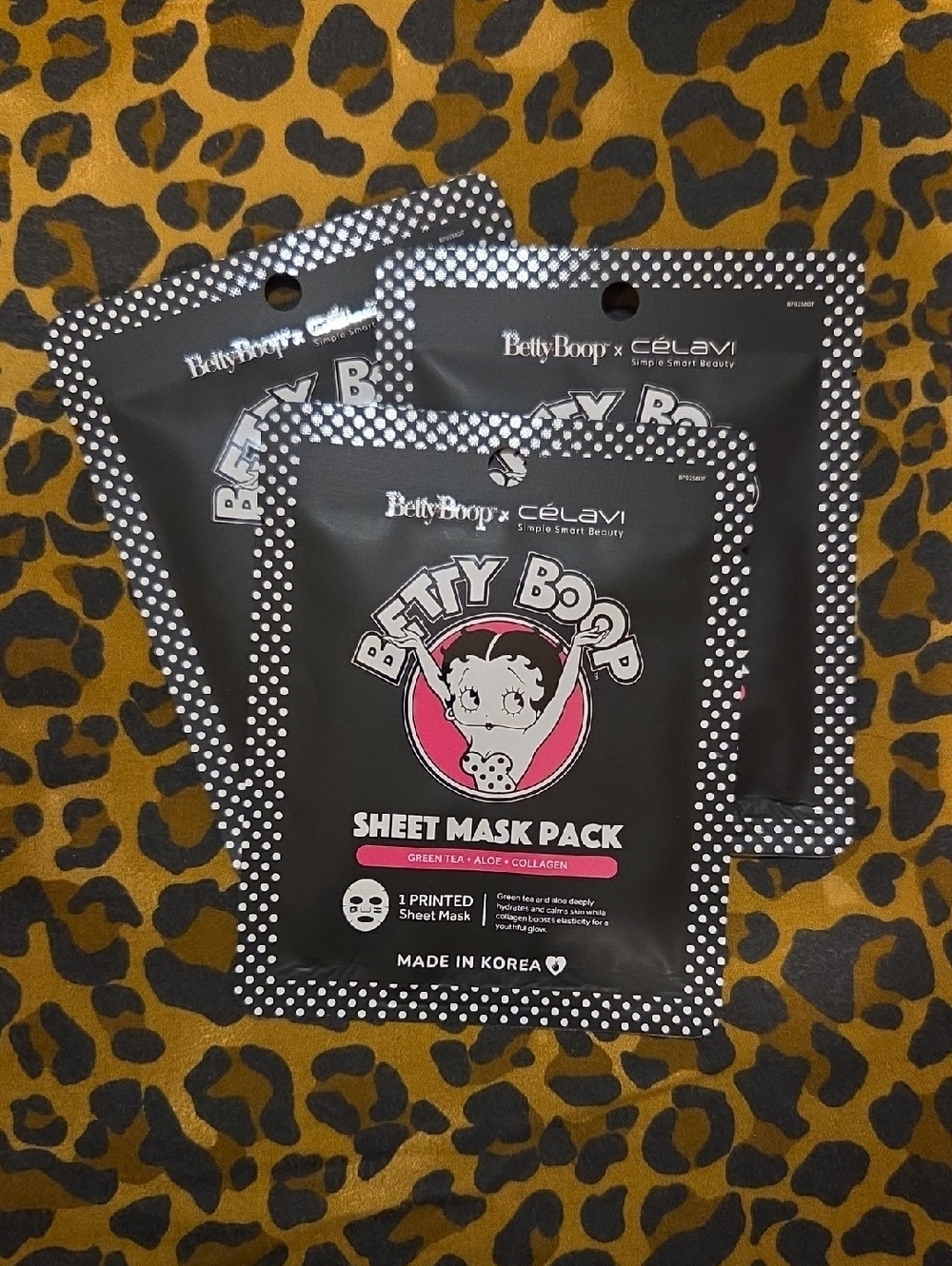 3 Betty Boop green tea + aleo + collagen Sheet Mask Packs